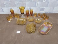 Large lot of vintage amber glass