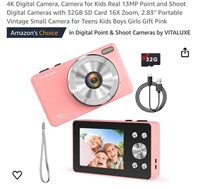 4K Digital Camera, Camera for Kids Real 13MP