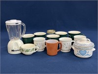 Assorted mugs, Sugar bowl and battery operated