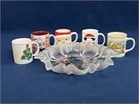 Mikasa Frosted Holiday bowl and Assorted