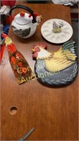 CHICKENS, deviled egg plate, lazy susan, teapot,