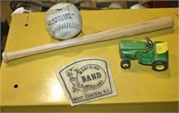 Mini bat, West Central patch, toy tractor & ball