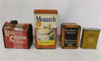 4 vintage tins: Log Cabin syrup - Philip Morris