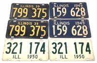 (3) Pairs 1939-1950 Illinois License Plates