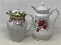 -2 Beautiful vintage chocolate pots, 1 white