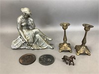 Metal Statue, Candlesticks and More
