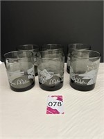 (6) Cocktail Glasses 1970's - Fish Theme Etched..