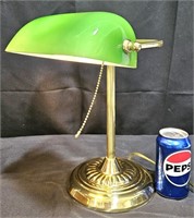 13" Green Glass Bankers Desk Lamp - Works