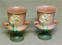 Roseville Pink Iris Urn Form Vases.