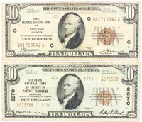 Coin 2 $10 National Currency Notes IL & NY