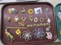 assorted tray lot of brooches and braclets