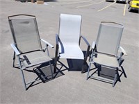 3 METAL LAWN CHAIRS 2 ARE FOLDING