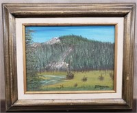 Framed Original Oil of Mountain Valley w/ Creek