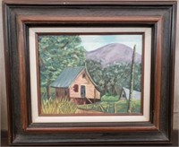 Original Oil of Barn in Woods by Babette.