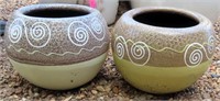 TWO pots, pottery.