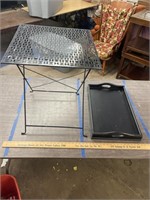 Metal folding table with wood tray