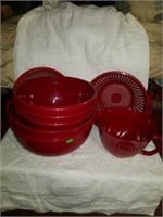 Lot of large Red Bowls and Strainers