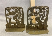 Solid Brass Bookends With Deer & Peacock China