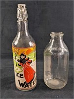 Vintage Ice Water Bottle And Glass Milk Bottle