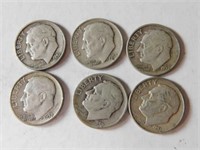 6 liberty dimes 1950's