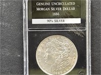 1886  Graded UNC  Morgan Silver Dollar Coin