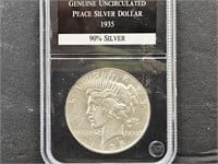 1935  Graded UNC Peace Silver Dollar Coin