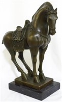 Bronze Tang Horse Statue on Marble 13.5"