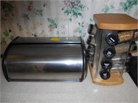 Spice Rack and Metal Bread Box