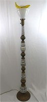 Vtg. Marble & Brass Floor Lamp W/Glass Shade