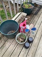 Flower pots, watering can, solar lanterns, flower