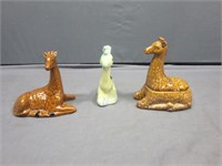 (3) Ceramic Giraffe Figures One A Trinket Box
