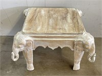 Carved Wooden Elephant End Table