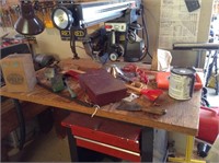 Contents on top of radial arm saw as shown