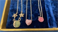 3 Vintage necklaces - moon & stars & 2 pink