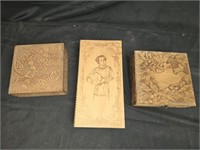 Lot of 3 Handmade Pyrography Wooden Boxes