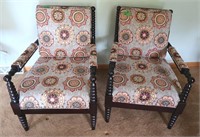 2 Upholstered Arm Chairs w/Wooden Spindles