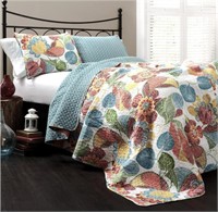 $158 - 3Pc King Lush Decor Layla Quilt Floral Leaf