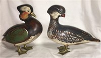 Pair Of Wooden Hand Painted Bird Sculptures