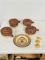 JBK Pottery, Canada - 4 pots w/ lids & plate