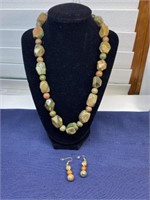 Stone necklace and matching earrings