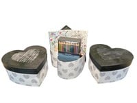 3 Heart Shaped Boxes with Coloring Book and Pencil