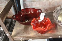 RUBY GLASS BOWL AND ART GLASS VASE