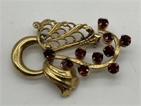 Antique Gold Filled Ruby Rhinestone Pin