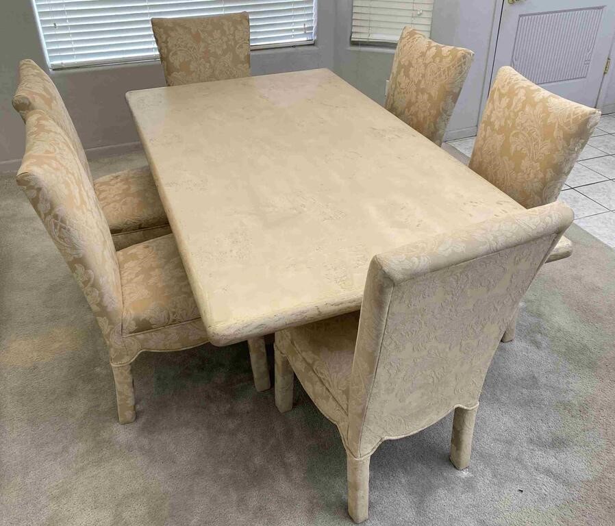6' Rectangular Dining Room Table, 6 Fabric Chairs