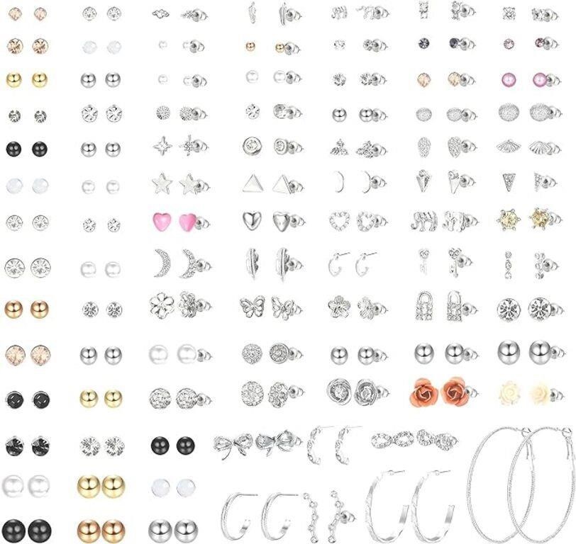 100+ Pairs Assorted Multiple Stud Earrings Set