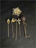Group lot of Victorian Gold Filled Stick Pins and