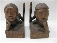 6.5" Tall Carved Wood Book Ends