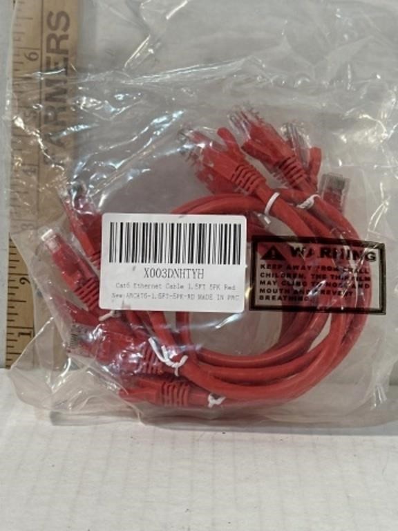 C6 ethernet cable 1.5 feet five pack red