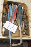 MISC TOOL LOT, HAND DRILL, SAW BLADES ETC