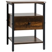 New Rustic Brown/Black Industrial Nightstand, 16"